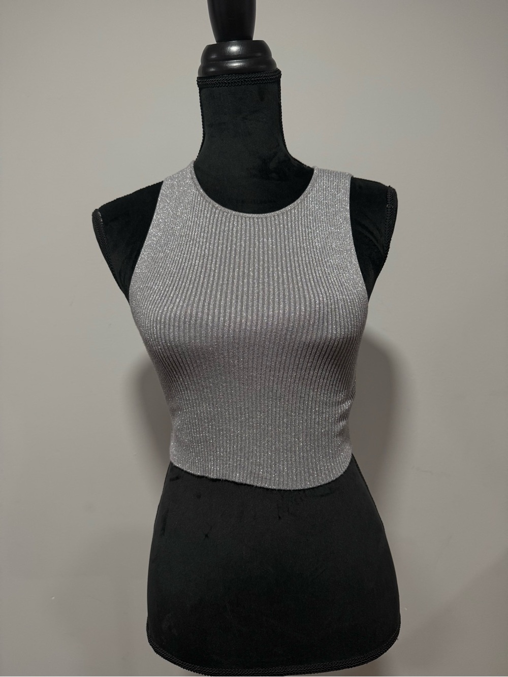 Zara Silver Ribbed Sleeveless Crop Top - Women